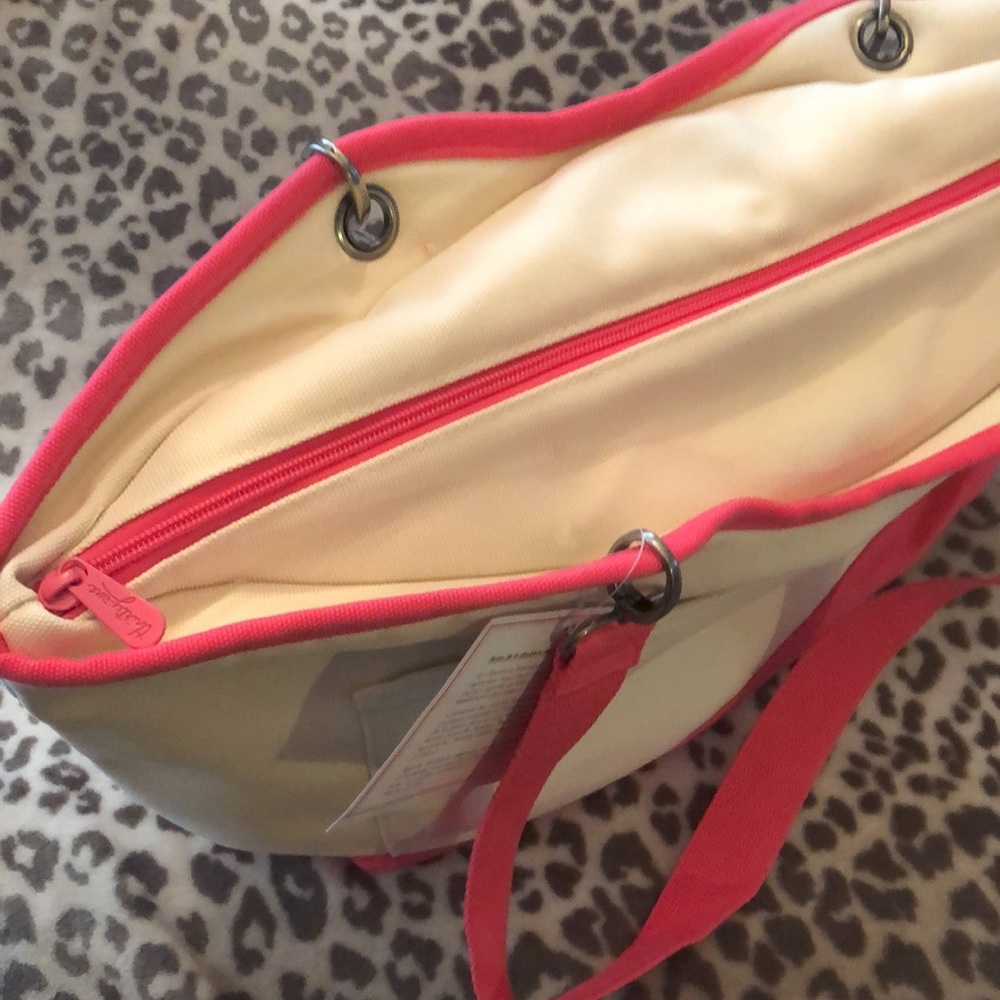 Thirty-One Canvas Crew Thermal Tote in Natural with Coral - Picture 3 of 16